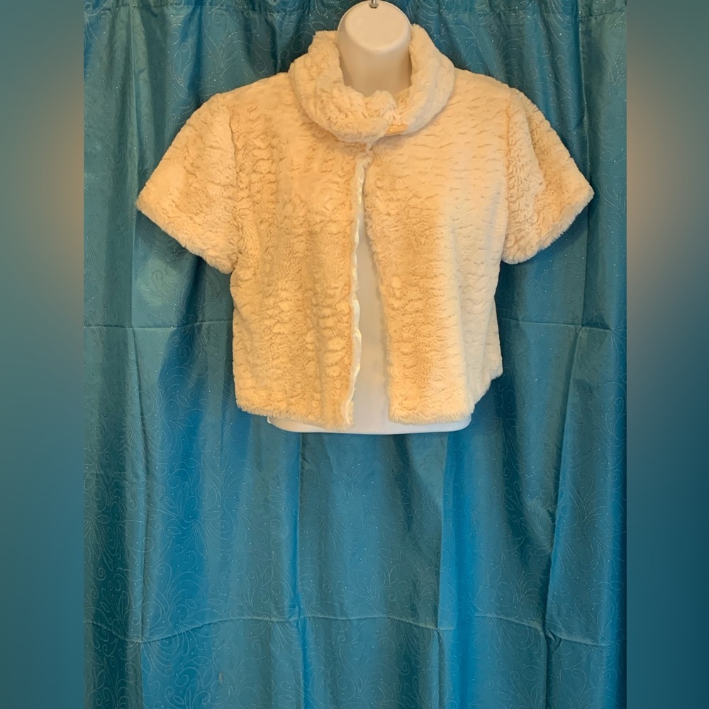 Y2K Charlotte Russe Ivory Faux Fur Bolero Shrug Cropped Jacket Size L